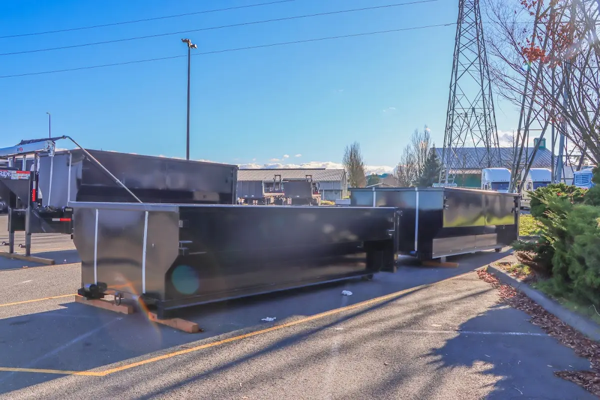 Roll-off dumpster ready for waste disposal at job site for Commercial Dumpster Rental in Cedar Lake